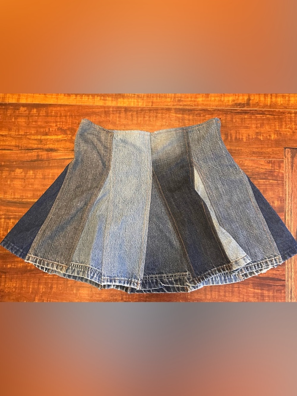 American Vintage Patchwork Denim Mini Skirt in Light and Dark Blue